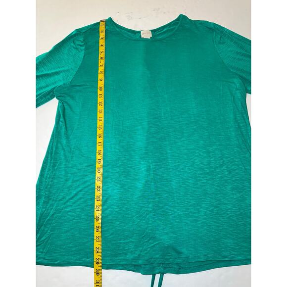 Chico's Green Pullover Top 3/4 Sleeve Back Lace Up Decor Sz 2 US L Rayon/Spandex - Picture 3 of 7